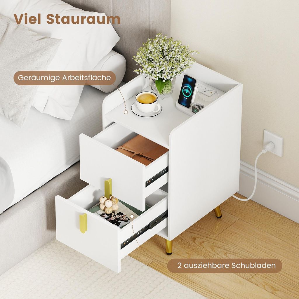 COSTWAY Nachttisch mit Ladestation, schmaler Nachtschrank
