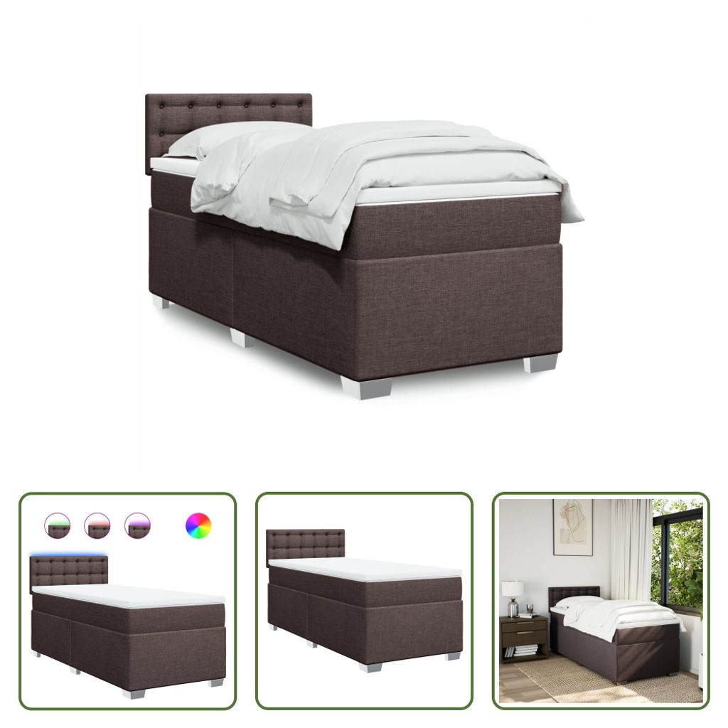 The Living Store Boxspringbett mit Matratze Dunkelbraun 100x200 cm Stoff