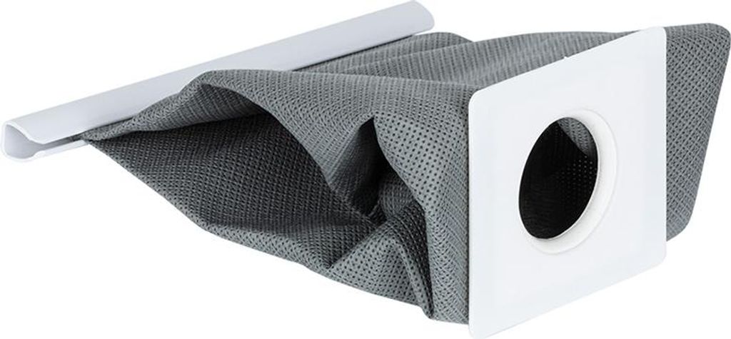 A close-up studio shot of a vacuum cleaner dust bag.