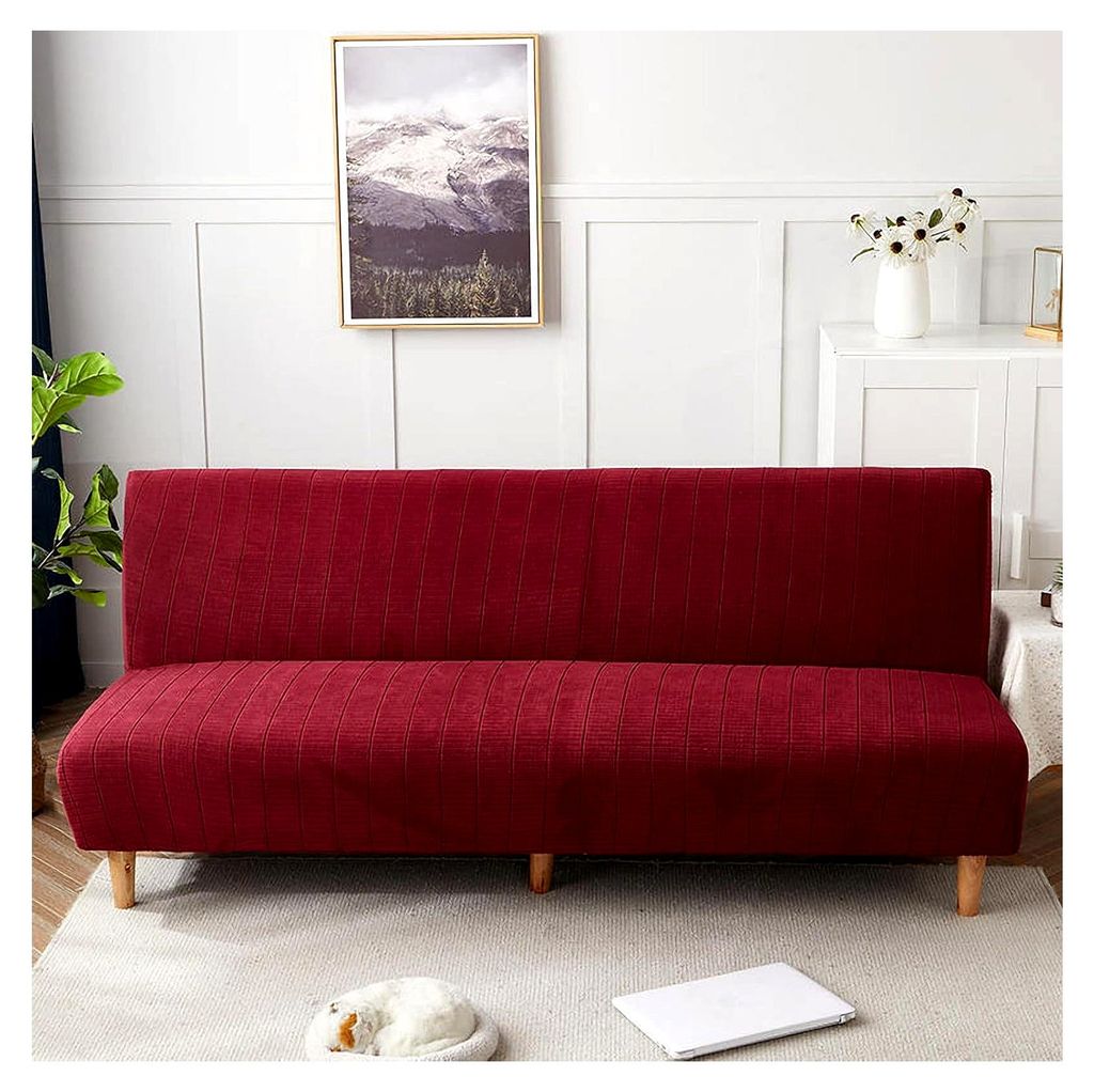 Jacquard Armloser Futonbezug, Stretch Universal Schlafsofa Bezug Rutschfester Schonbezug für Klappsofa Ohne Armlehnen Waschbarer Möbelschutz - 12...