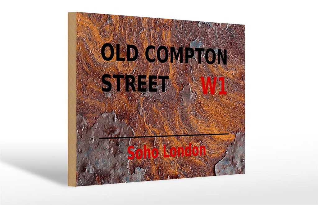Holzschild London 30x20cm Soho Old Compton Street W1