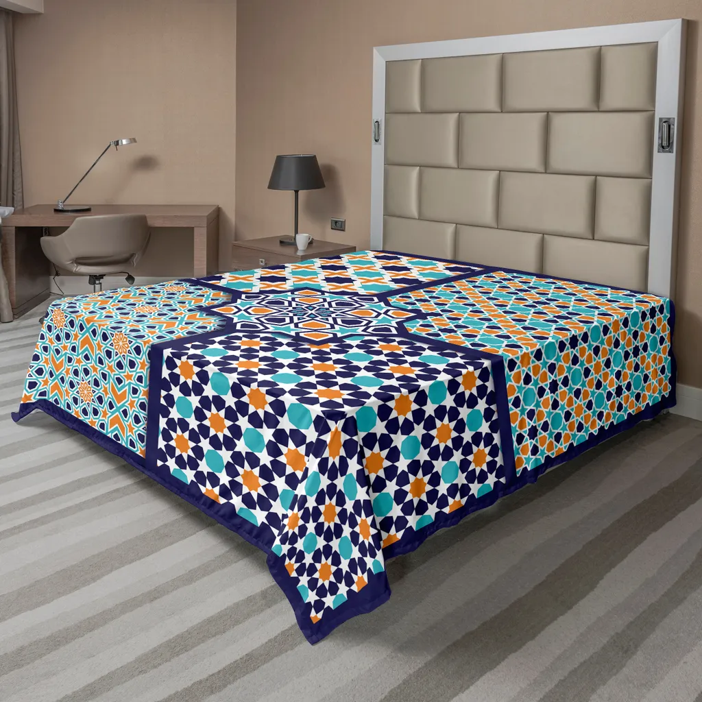 Lenzuolo Orientale ABAKUHAUS 266x260 - Mosaico Blu e Arancio Alta Qualità