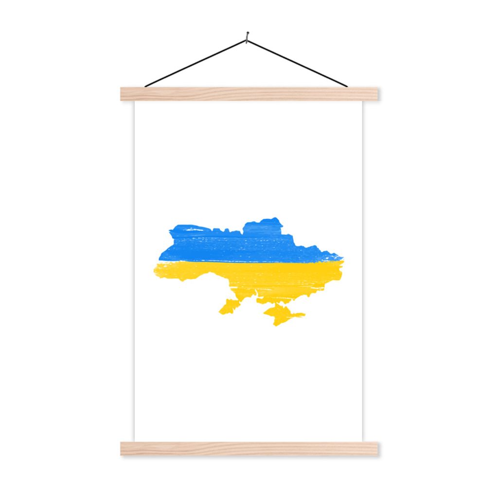 MuchoWow Textilposter Karte mit Flagge der Ukraine 60x90 cm mit holzfarbenen Rahmen - Textil