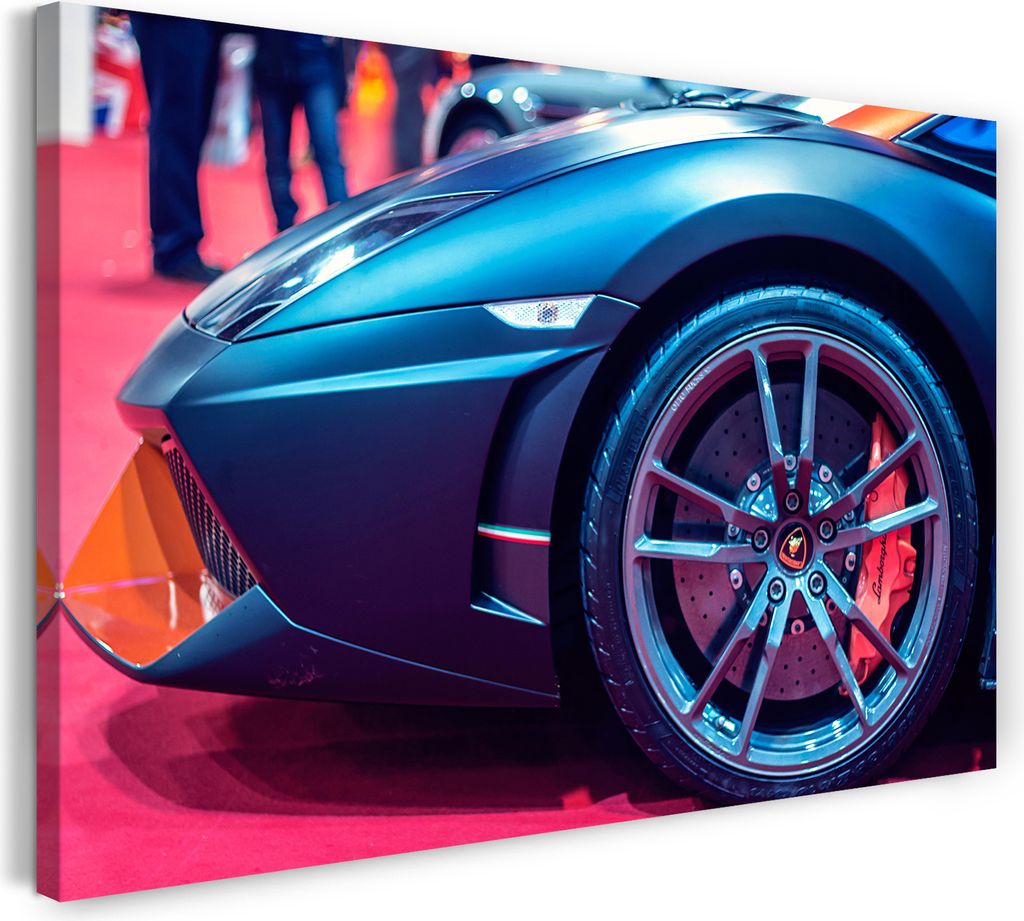 Leinwandbild (100x70cm): Auto Bilder Sportwagen Metallic Blue, echter Holz-Keilrahmen inkl. Aufhänger, handgefertigt in Deutschland