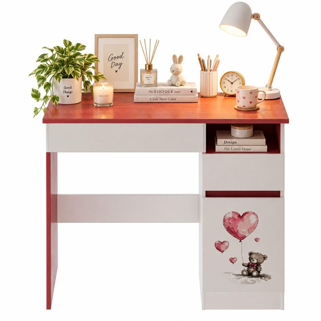 Scrivania moderna per bambine (90 cm) con grazioso motivo a Immagine del prodotto 