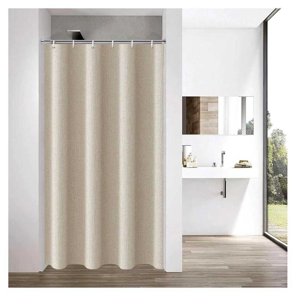 Duschvorhang 90x200 cm Beige, Leinenoptik, Kunstleinen, schwer, schmal, wasserabweisend, maschinenwaschbar