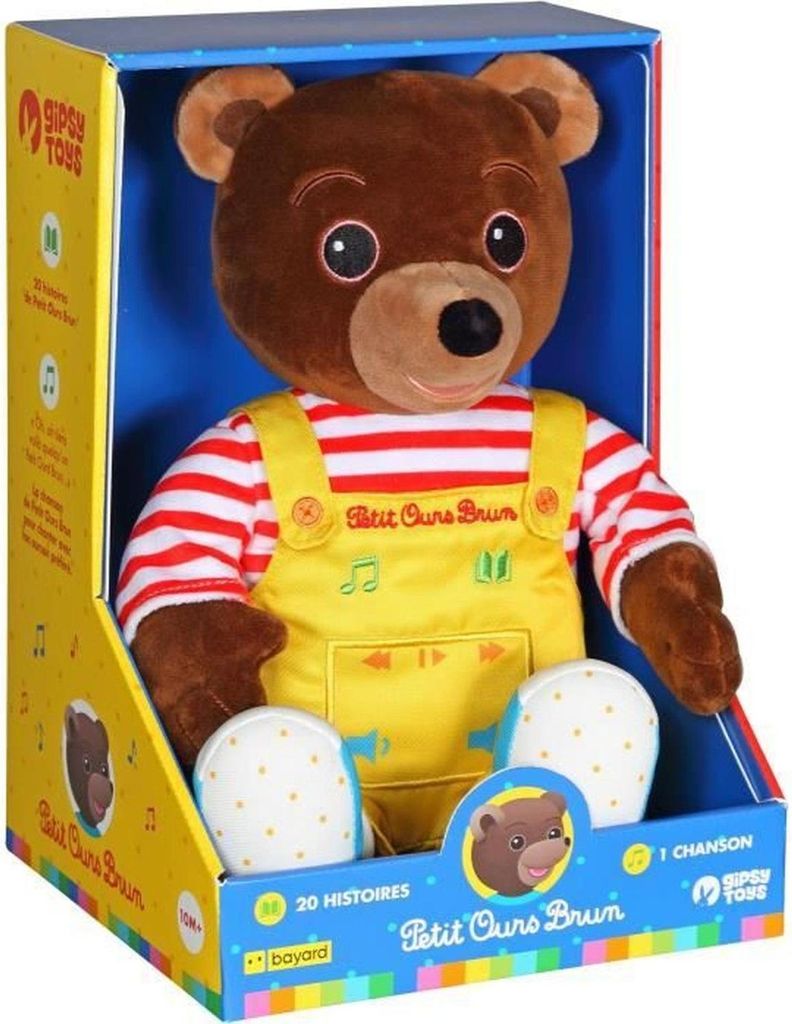 Musikalisches Plüschtier „Kleiner Brauner Bär“ – 28 cm – Braun, Gelb, Rot