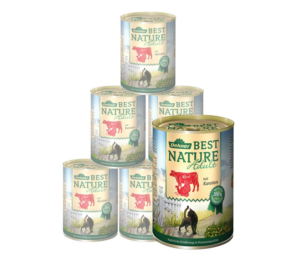 Dehner Best Nature Katzenfutter, Nassfutter, für ausgewachsene Katzen, Rind / Pute, 6 x 400 g Dose (2.4 kg)