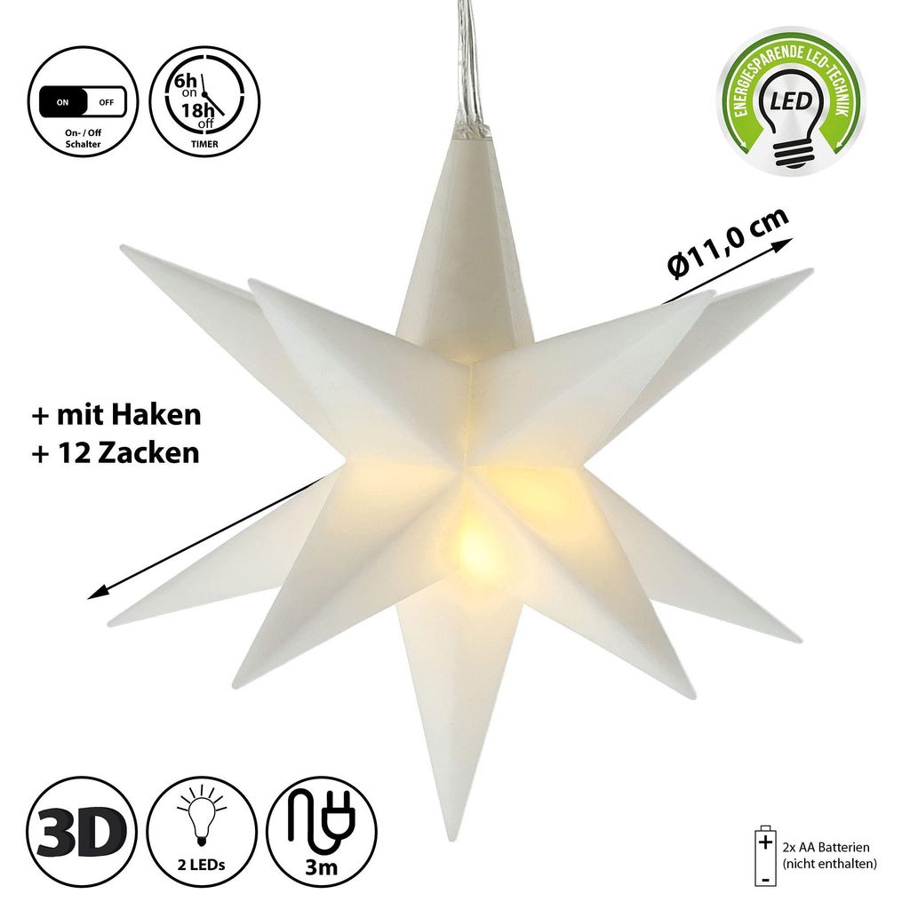 Estrella navideña LED blanca 3D, diámetro 11 cm, con Imagen del producto 