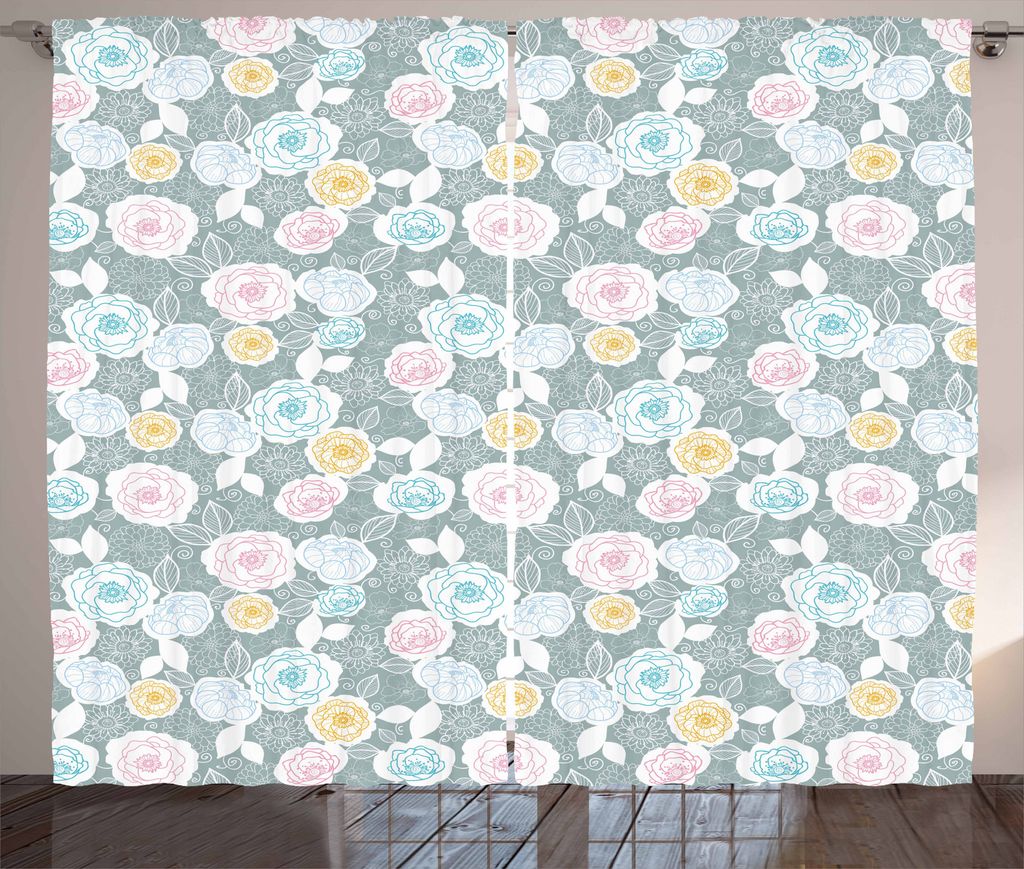 ABAKUHAUS Pastell Rustikaler Gardine, Aufwändiges Flourish-Muster, Schlafzimmer Kräuselband Vorhang mit Schlaufen und Haken, 280 x 225 cm, Mehrfa...