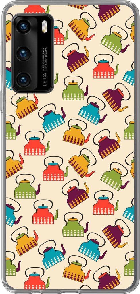 MuchoWow Handyhülle Schutzhülle Hülle für Telefoonhoesje Huawei P40 Design - Retro - Teekanne - Farben Silikon Softcase Handy Hülle - Handyt...