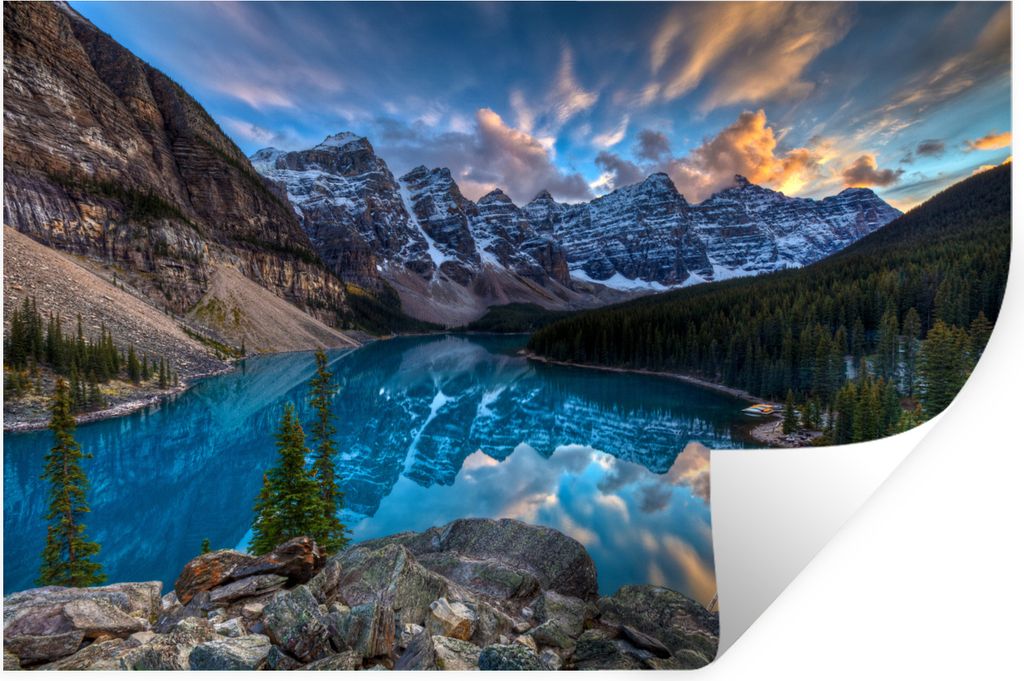 MuchoWow Wandtattoo Wandsticker Wandaufkleber Dämmerung am Moraine Lake in Kanada 120x80 cm Selbstklebend und Repositionierbar - Selbstklebend -...