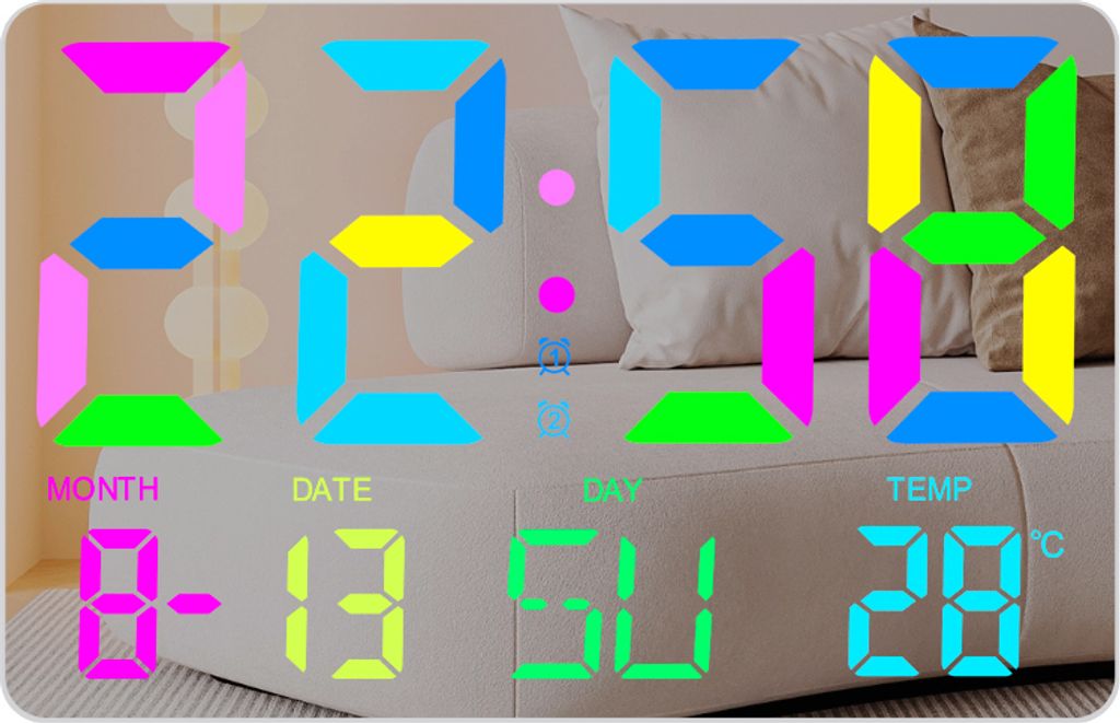 INF Digitaluhr mit RGB-LED-Anzeige Schwarz