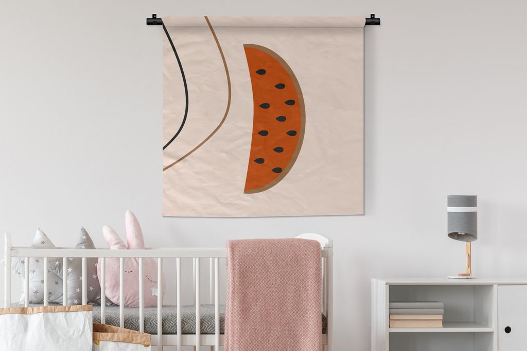MuchoWow Wandteppich Wandbehang Sommer - Wassermelone - Linien 90x90 cm Tapisserie Dekoration Wandtuch - Wandaufhänger