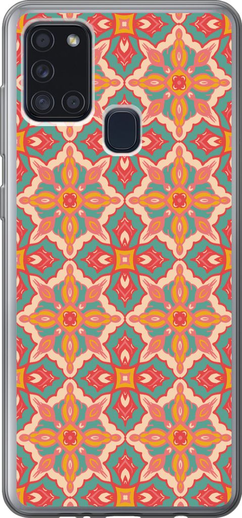 MuchoWow Handyhülle Schutzhülle Hülle für Telefoonhoesje Samsung Galaxy A21s Muster - Hippie - Orange Silikon Softcase Handy Hülle - Hartschale
