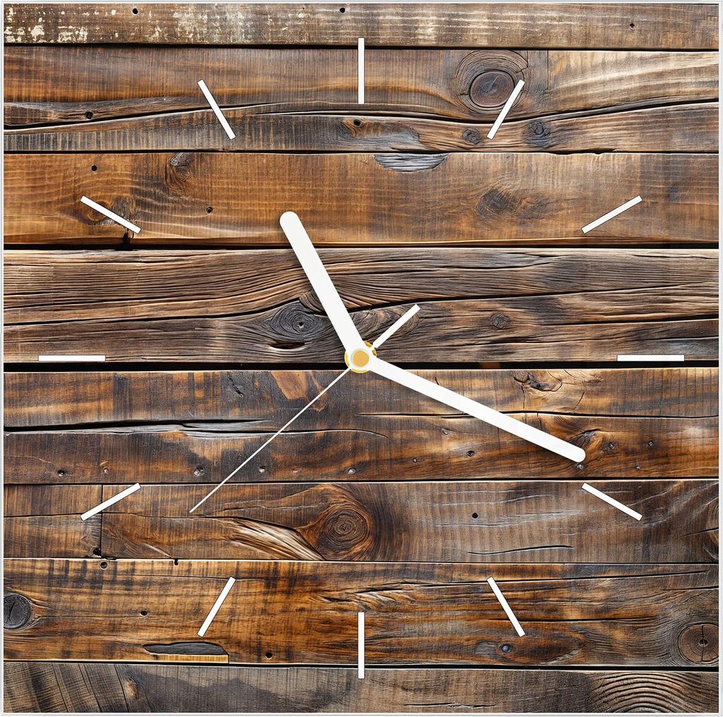 Wanduhr aus Glas mit Motiv Holzmaserung- 30 x 30 cm - inkl. Produktbild 