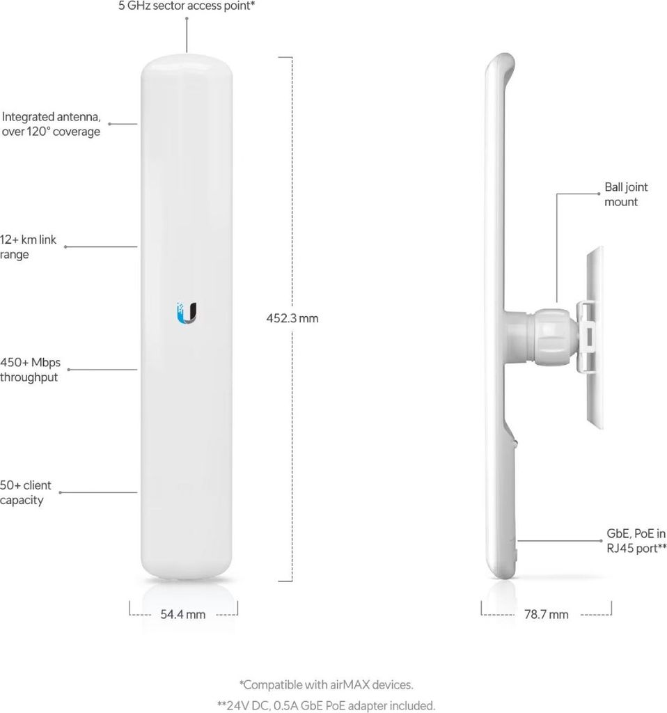 Point d'accès Ubiquiti airMAX Lite AP LAP-120 5GHz 16dBi Image du produit 