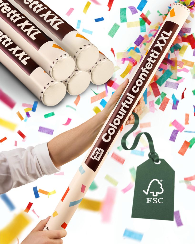 Partyjoker 5er Set Konfettikanone Bunt XXL - Extra Groß & Produktbild 