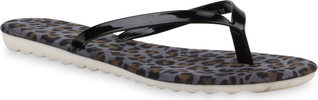 Mytrendshoe Sommerliche Damen Sandalen Zehentrenner Snake Flats 75747, Farbe: Schwarz, Größe: 39