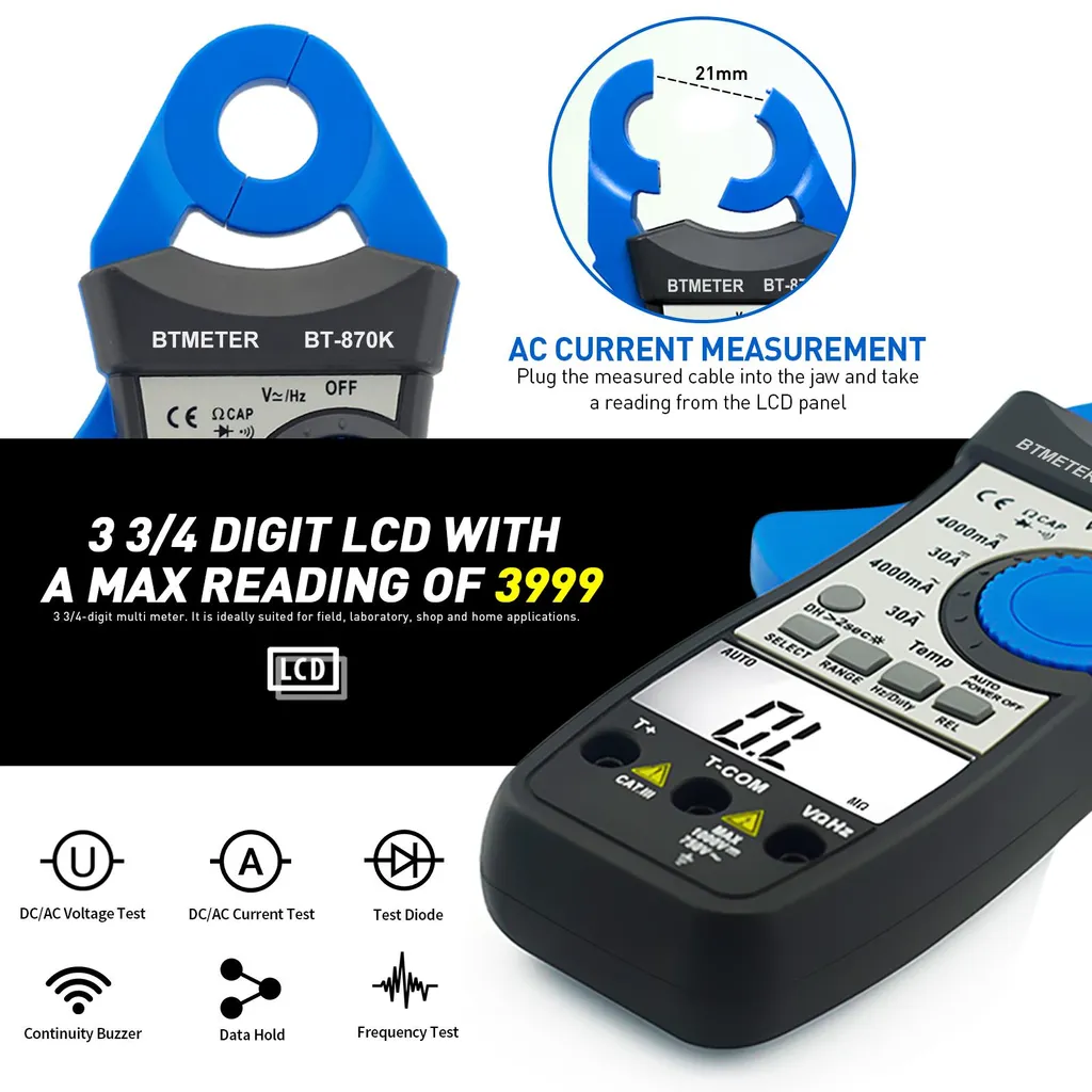 Multimètre pince ampèremétrique digitale avec écran LCD rétroéclairé - 2