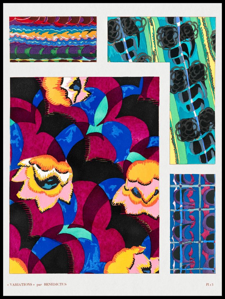 Plakat 75x100cm Blumen Art Deco v.13, Bénédictus Vintage für das Wohnzimmer