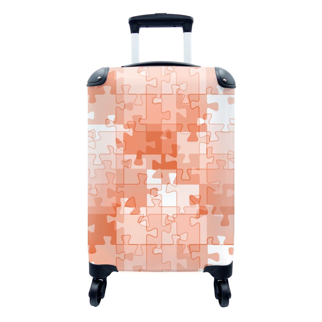 MuchoWow Koffer Handgepäck Trolley Rollkoffer Kleine Reisekoffer mit 4 Rollen - Puzzle - Orange - Muster - Cabin Size < 55x40x23 cm & 55x40x20 c...