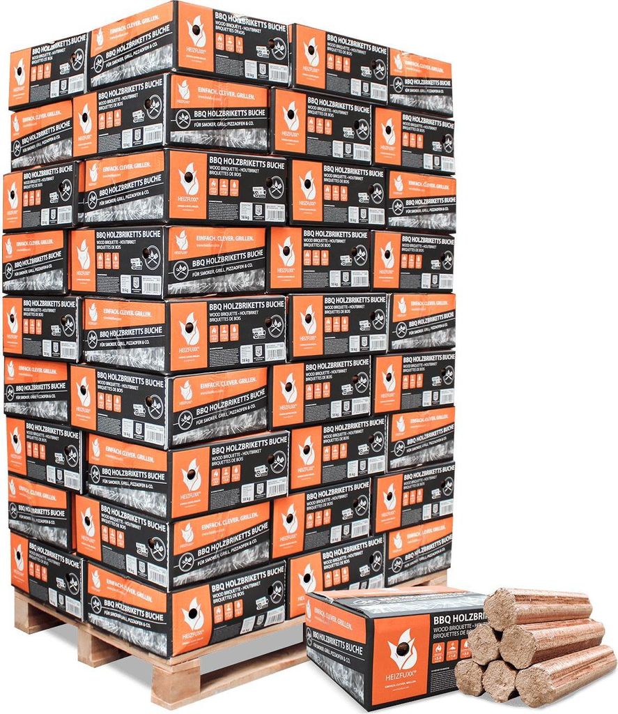 Heizfuxx BBQ-Buchenholzbriketts 18kg x 36 Gebinde 648kg 36er Palette