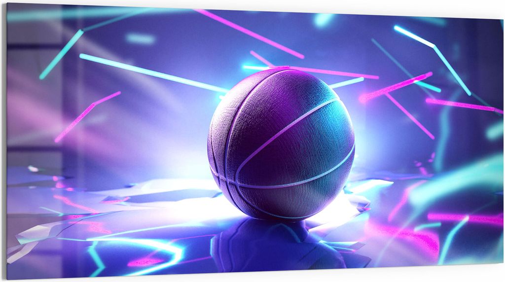DEQORI Glasbild Acryl 100x50 cm 'Inszenierter Basketball' Wandbild Bild modern Deko