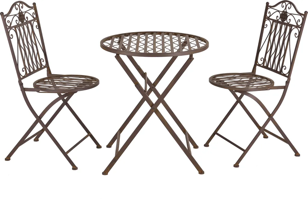 Salon de jardin bistrot 3 pièces Biella en métal pliant marron