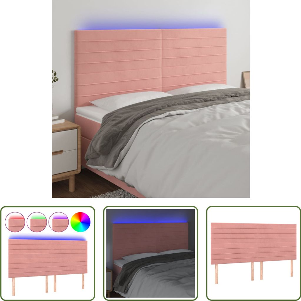 The Living Store LED Kopfteil Rosa 160x5x118/128 cm Samt