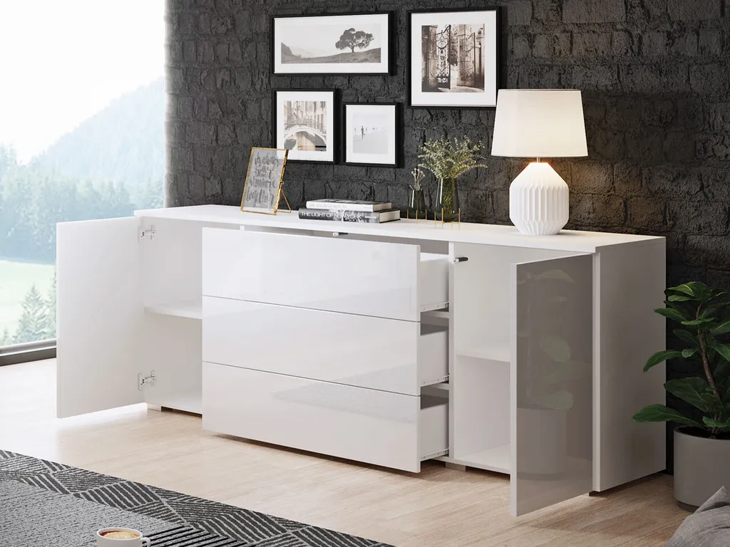 Commode MERISA 150 blanche et chêne pour optimiser votre rangement
