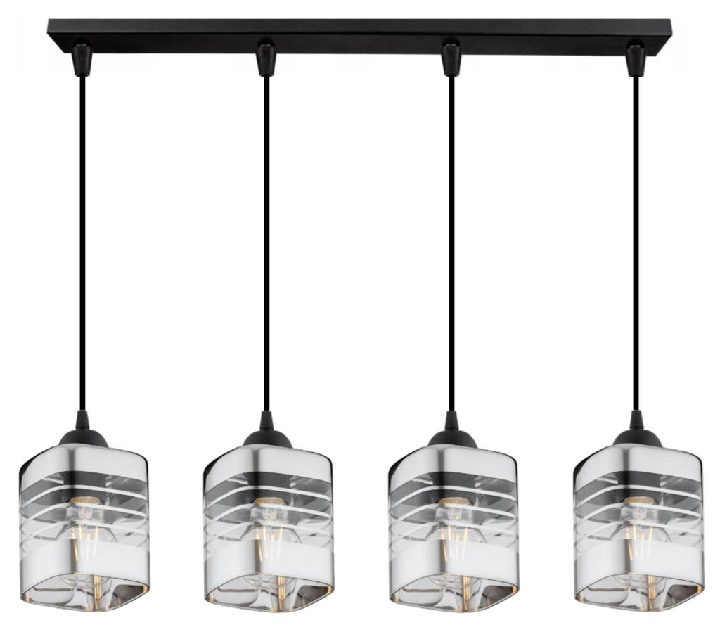 KAR-LIGHTING Pendelleuchte 4-flammig Schwarz/Silber aus Glas & Metall, höhenverstellbar, für Innenbereich – E27-Fassung, 10×70×90 cm