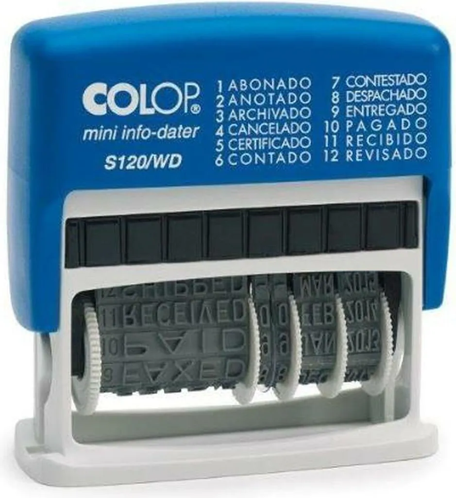 Timbro Colop S120/WD 4x42mm Data Blu | Datario Polinomio per Ufficio