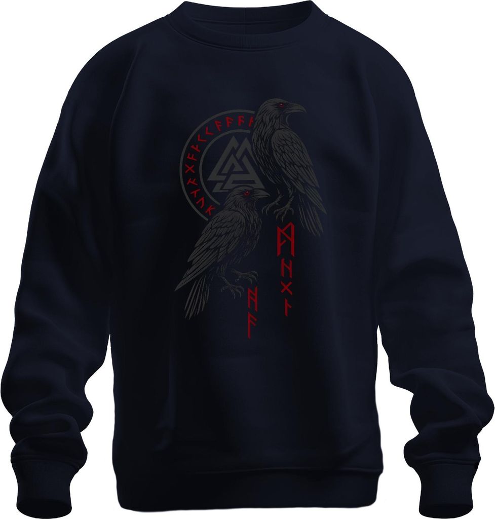 Wikinger Raben Odinsraben Hugin Munin nordisch Runen Valknut Uni Sweatshirt Pullover, Navy, L