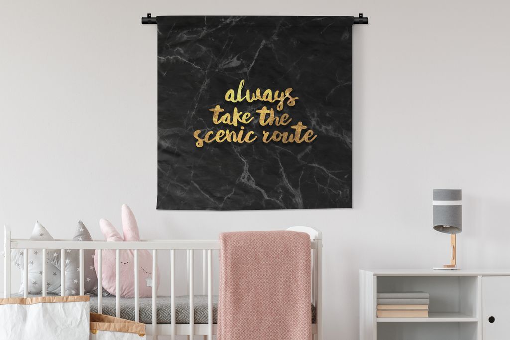 MuchoWow Wandteppich Wandbehang Zitat - Sprichwörter - Gold - Marmor 90x90 cm Tapisserie Dekoration Wandtuch - Wandaufhänger