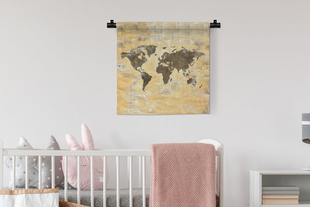 MuchoWow Wandteppich Wandbehang Weltkarte - Aquarell - Vintage 60x60 cm Tapisserie Dekoration Wandtuch - Dekorationen - Wand Decke