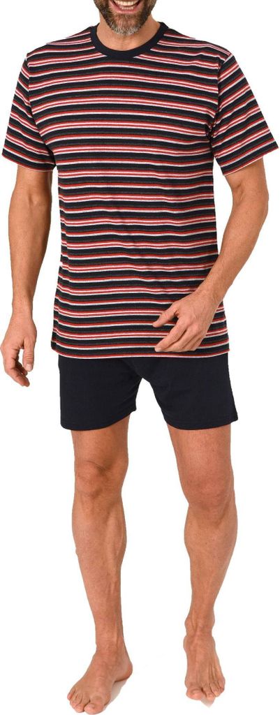 Normann Herren kurzarm Schlafanzug Shorty Pyjama in Streifenoptik ; marine , 56