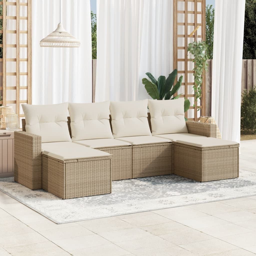 Maison Exclusive - 6-tlg. Garten-Sofagarnitur mit Kissen Beige Poly Rattan