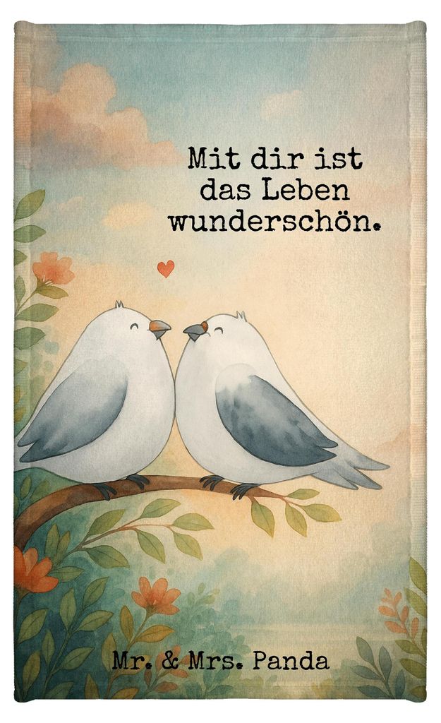 Mr. & Mrs. Panda Handtuch Turteltauben Liebe Design - Weiß - Geschenk, Kleines, Freundin, Klein, Frotteehandtuch, gäste wc, Hochzeit, Mini-Handtu...