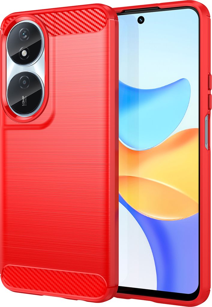 Hülle für Honor 90 Smart Carbon-Faser Weich TPU Silikon Stoßfest Handyhülle Rot