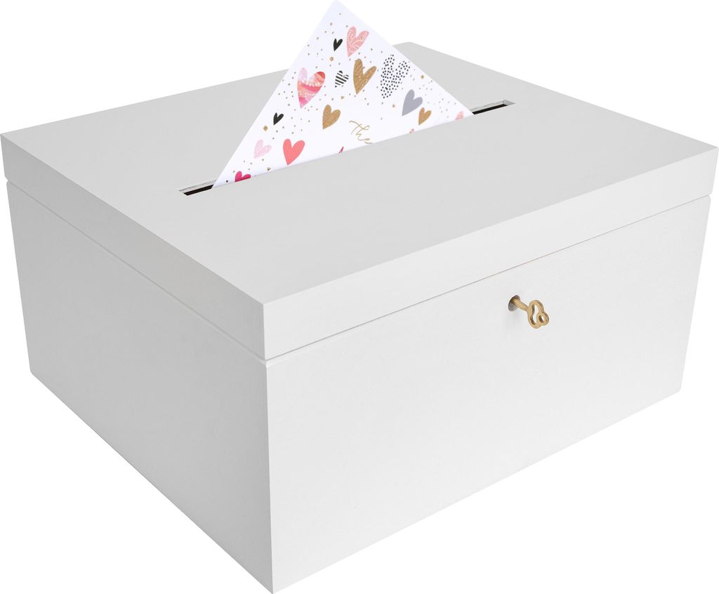 Creative Deco Boîte en Bois Blanc avec Couvercle et Clé - Image du produit 
