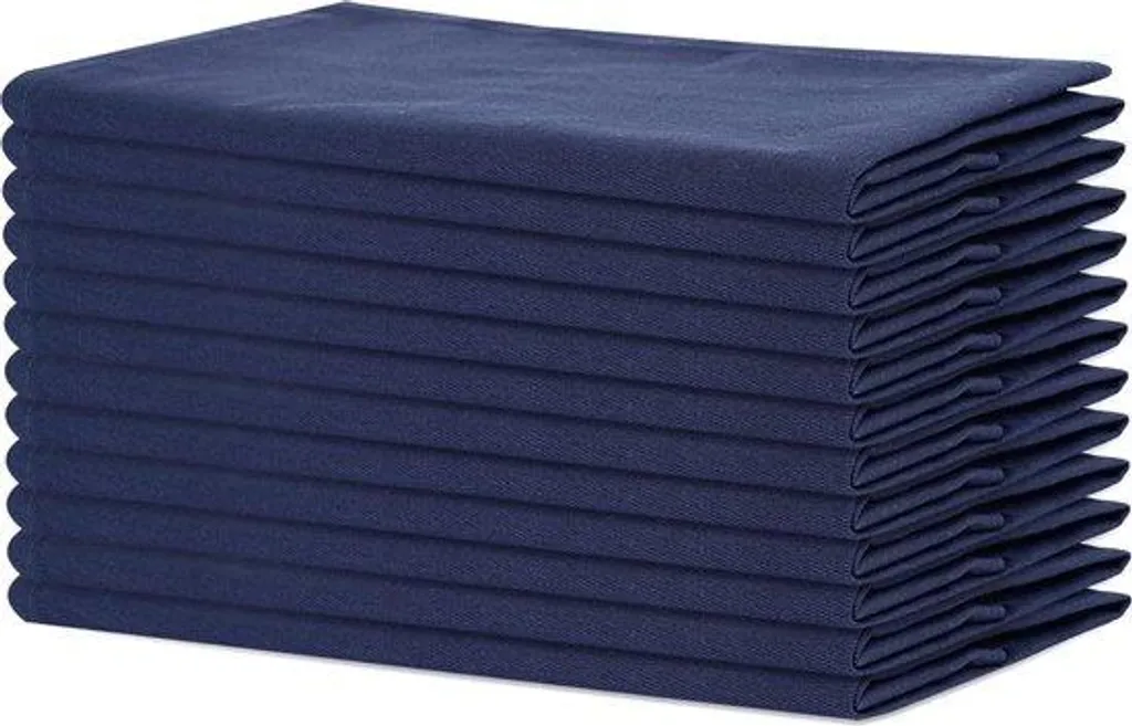 Lot de 12 Serviettes en Tissu de Coton Épais Bleu Marine 50x50 cm