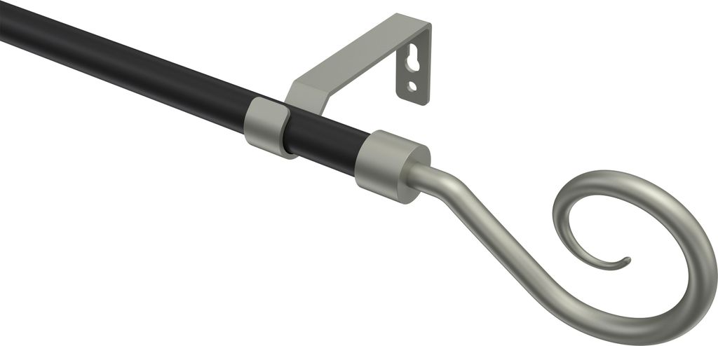 Interdeco Gardinenstange / Vorhangstange Schwarz / Chrom matt, Typ Olymp Allegra (Spirale), 16 mm Ø 1-läufig, 600 cm