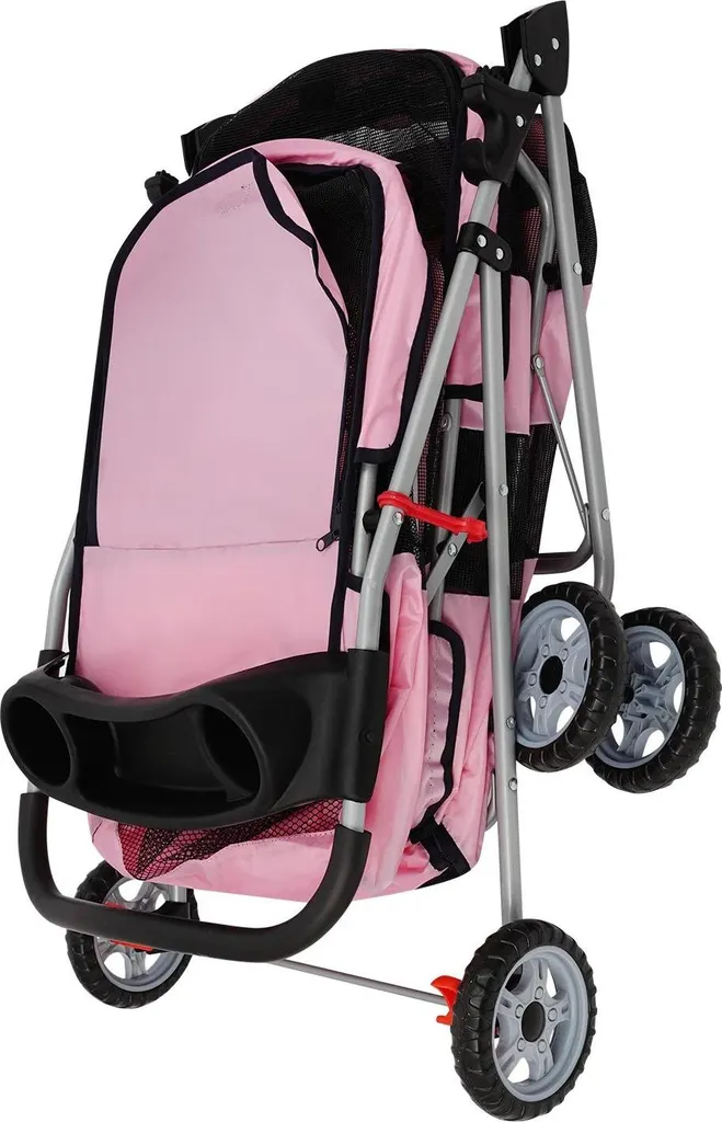 Poussette Double pour Chien et Chat Rose - Pliable et Robuste 20kg Max