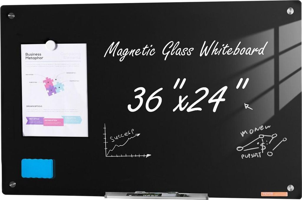Magnetische Glas-Whiteboard, trocken abwischbare Tafel 36"x24", wandmontierte große weiße Glas-Whiteboard ohne Rahmen, mit Markerablage, einem Ra...