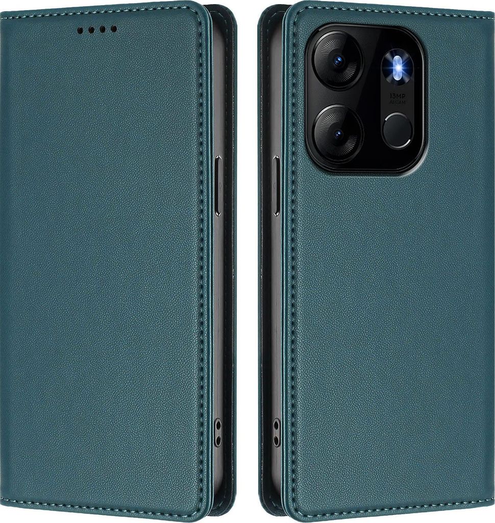 Handyhülle für Infinix Smart 7/Tecno Pop 7/Pop 7 Pro/Spark Go 2023, Kunstleder Klapphülle Stoßfeste Magnetische Hülle mit Ständer Grün