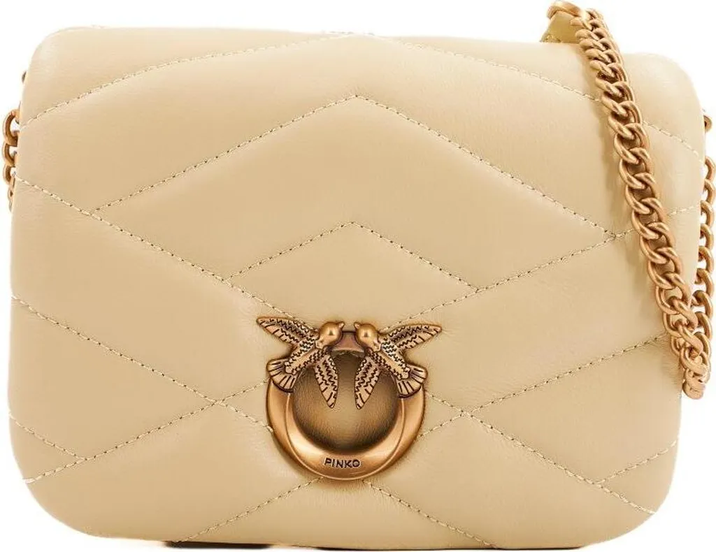 Sac Bandoulière Jaune Pinko Love Click Puff Baby - Fermoir Oiseau Or