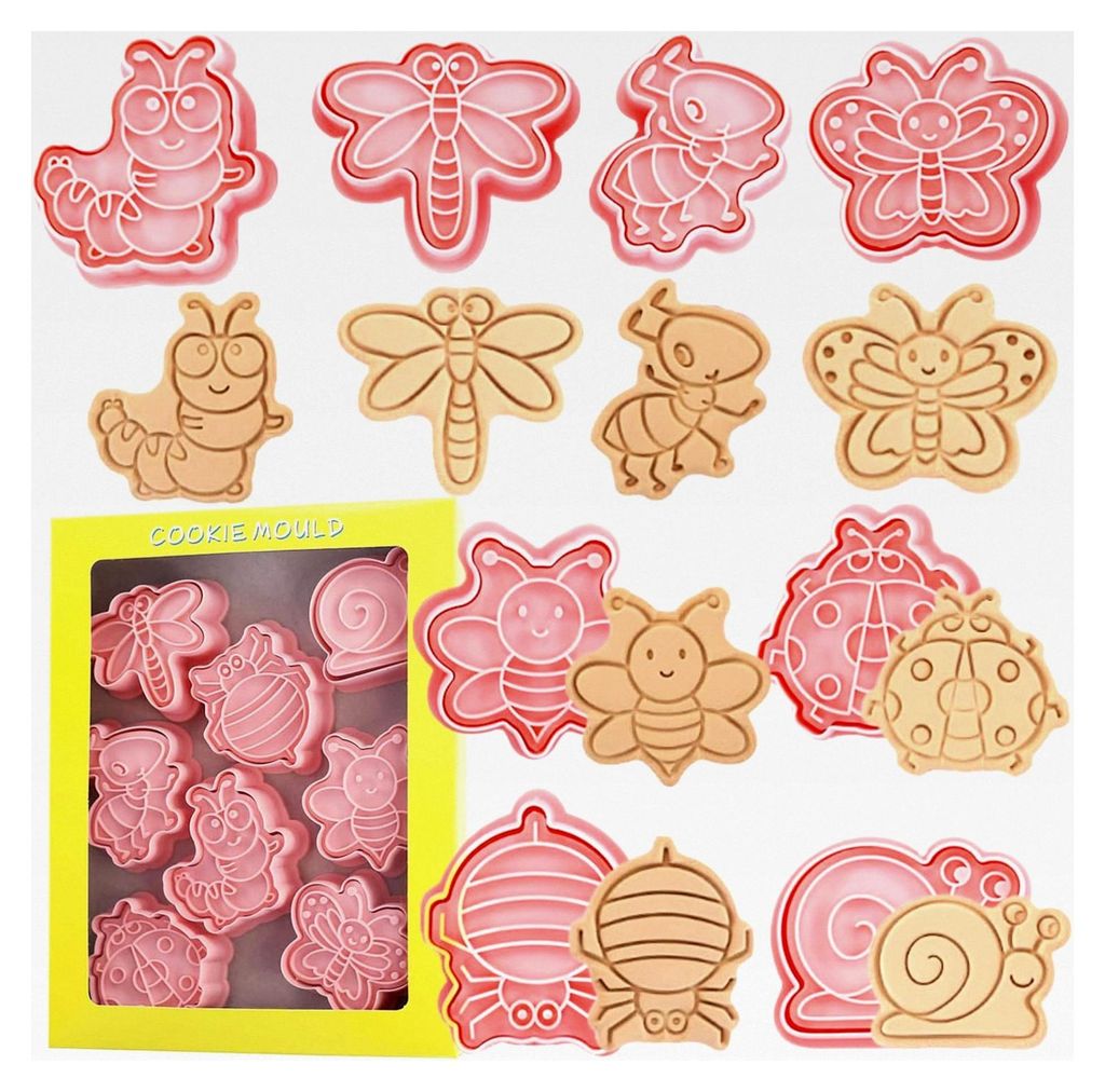 8-teiliges Set Ausstechformen für Tiere - 3D Insekten Keksstempel in niedlichen Cartoon-Designs - Kunststoffformen zum Backen, Fondant und Party-S...