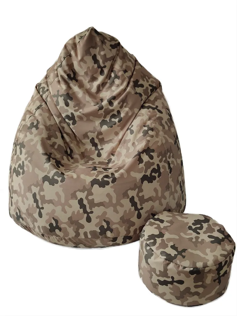 Siège de détente 100x75 cm et repose-pieds beige militaire pour salon