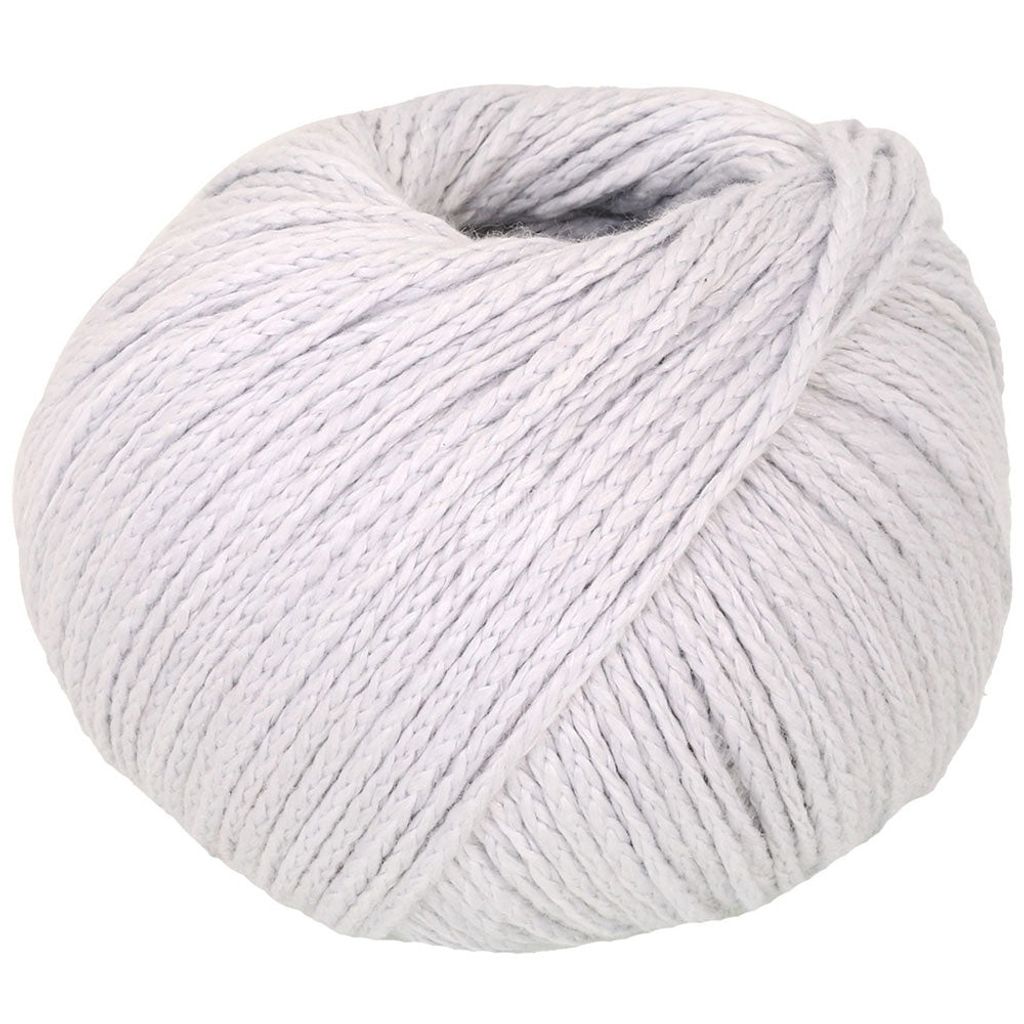 A ball of light gray yarn.